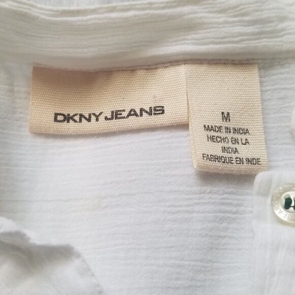 DKNY Jeans White Tunic Top Sz M Light Cotton Half Button Pockets - Picture 10 of 13